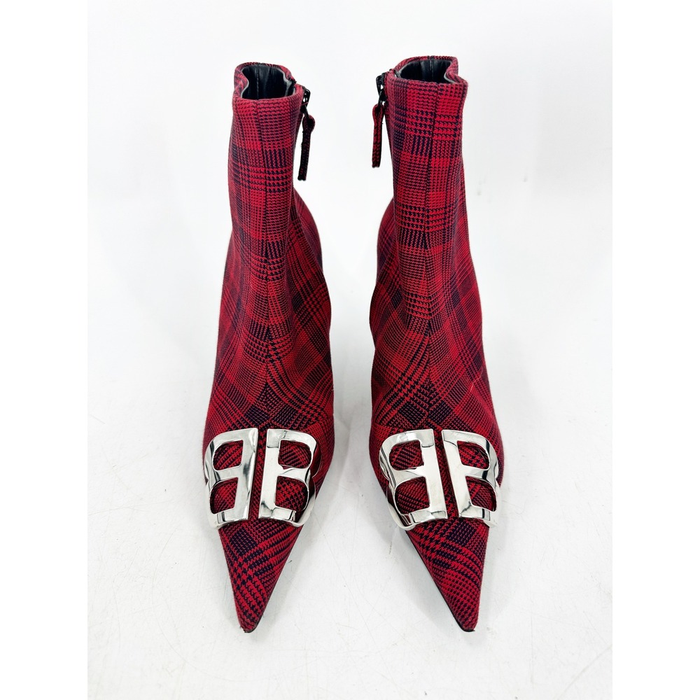 Balenciaga Knife Bootie 36 Red Plaid BB Logo Ankle Boots 548874 - Picture 10 of 10